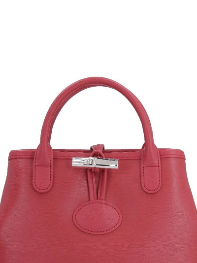 Shop Longchamp Roseau Leather Handbag In Fuchsia