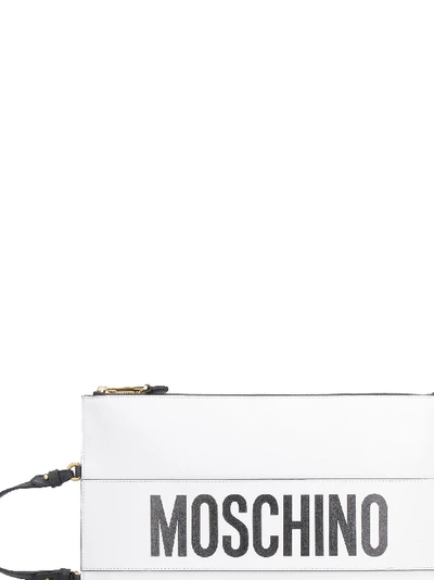 Shop Moschino Leather Clutch Backpack With Logo In White