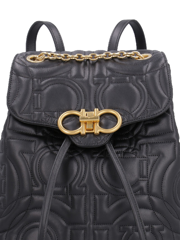 Salvatore Ferragamo Black Gancini Quilted Leather Backpack | ModeSens