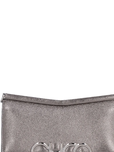 Shop Jimmy Choo Sidney Metallic Leather Shoulder Bag In Grey