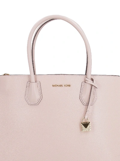 Shop Michael Kors Mercer Pebbled Leather Bag In Pink