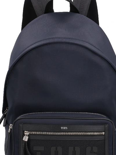 Shop Tod's Nylon Backpack With Leather Details In Blue