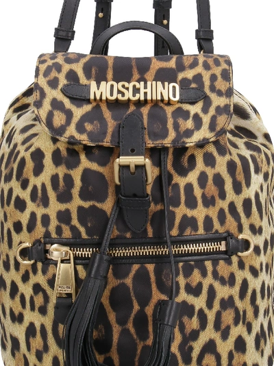 Shop Moschino Nylon Backpack With Leather Details In Beige