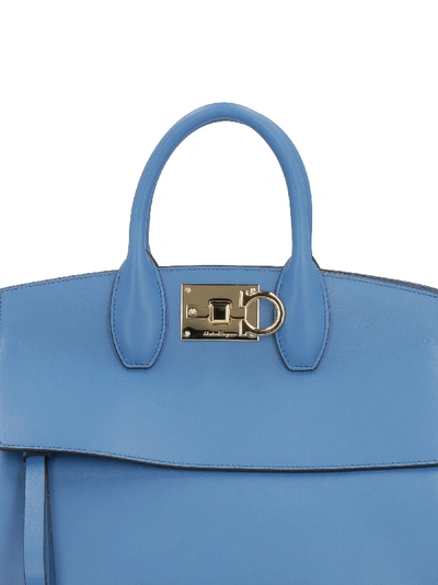 Shop Ferragamo The Studio Smooth Leather Handbag In Blue