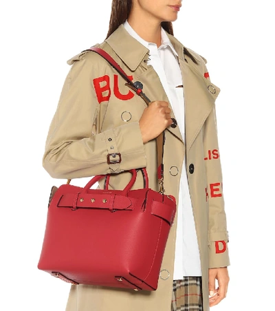 Shop Burberry The Belt Small Leather Tote In Red