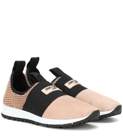 Shop Jimmy Choo Oakland Suede And Mesh Sneakers In Brown