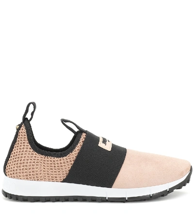 Shop Jimmy Choo Oakland Suede And Mesh Sneakers In Brown