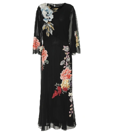 Shop Etro Embroidered Silk Maxi Dress In Black