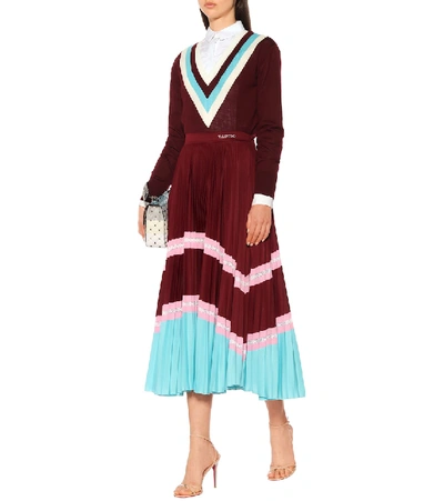 Shop Valentino Pleated Jersey Midi Skirt In Multicoloured
