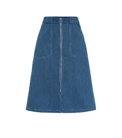 Shop A.p.c. Celeste Cotton Midi Skirt In Blue