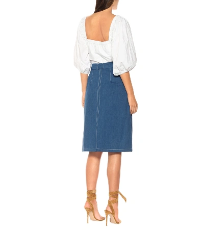 Shop Apc Celeste Cotton Midi Skirt In Blue