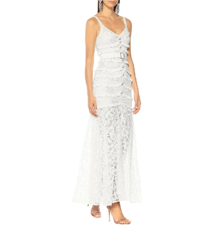 Shop Alessandra Rich Embellished Cotton-blend Lace Dress In Beige