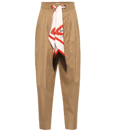 Shop Burberry Scarf Cotton High-rise Pants In Beige