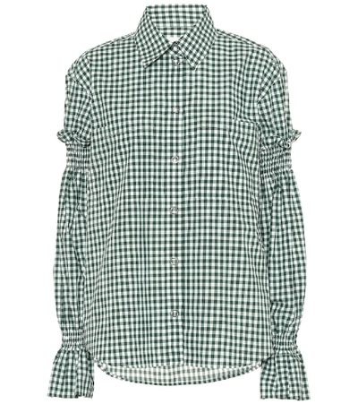 Shop Burberry Checked Cotton Shirt In Green