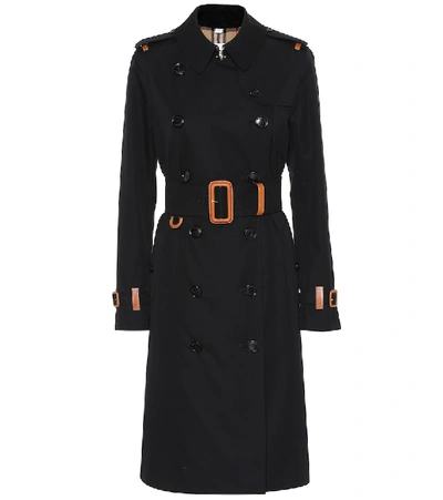 Shop Burberry Leather-trimmed Cotton Trench Coat In Black