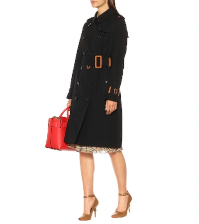 Shop Burberry Leather-trimmed Cotton Trench Coat In Black