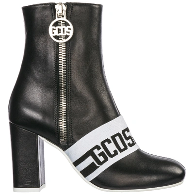 Shop Gcds Women's Leather Heel Ankle Boots Booties In Black