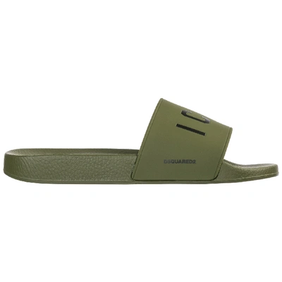 Shop Dsquared2 Men's Slippers Sandals Rubber  Icon In Green