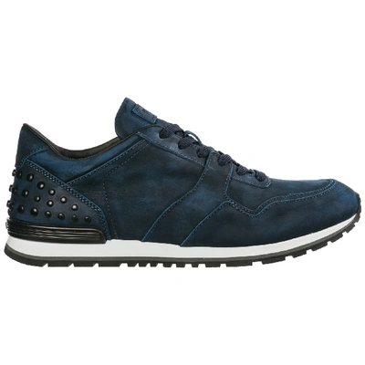 Shop Tod's Men's Shoes Leather Trainers Sneakers In Blue