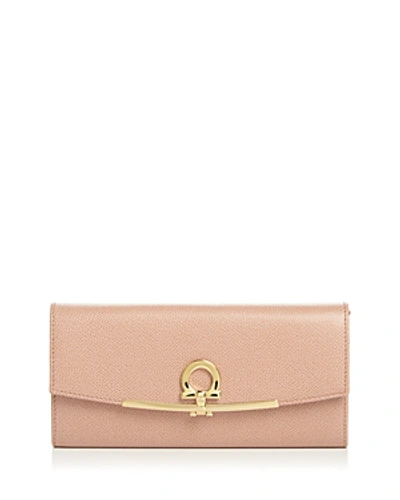 Shop Ferragamo Icona Continental Wallet In New Blush Pink/gold