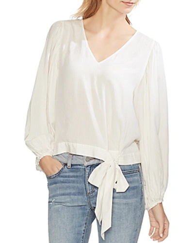 Shop Vince Camuto Metallic-pinstripe Top In Pearl Ivory