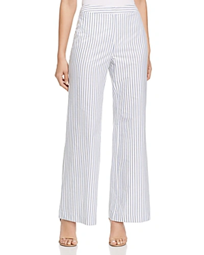 Shop Dkny Donna Karan New York Striped Wide-leg Pants In White/indigo
