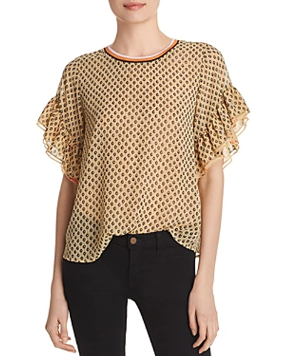 Shop Scotch & Soda Printed Ruffle-sleeve Top In Combo C