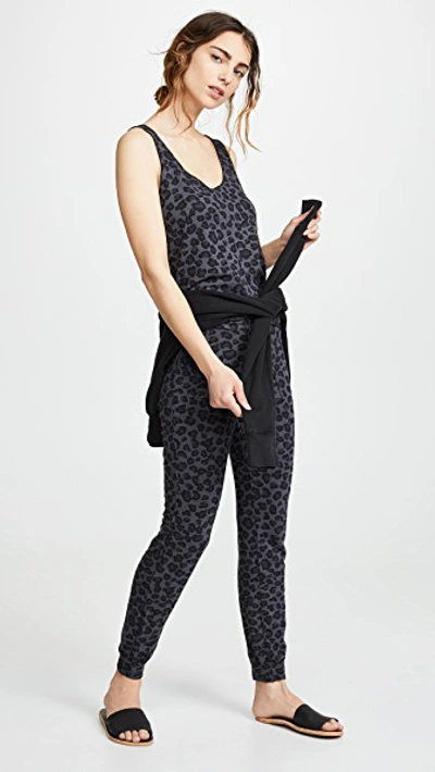 Shop Monrow Leopard Tank Jumpsuit In Vintage Black