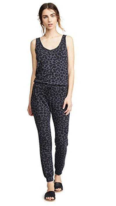 Shop Monrow Leopard Tank Jumpsuit In Vintage Black