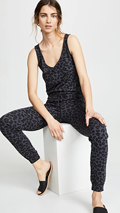 Shop Monrow Leopard Tank Jumpsuit In Vintage Black