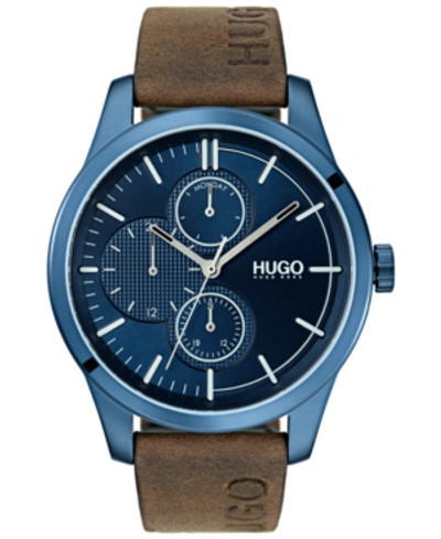 Shop Hugo Men's #discover Brown Leather Strap Watch 46mm