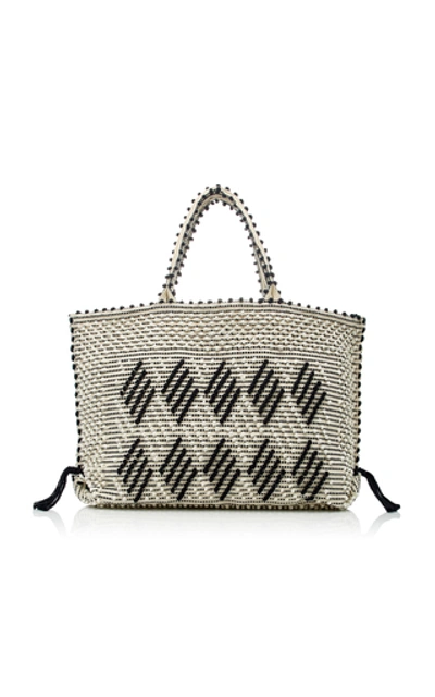 Shop Antonello Large Capriccioli Rombi Woven Tote Bag In Black/white