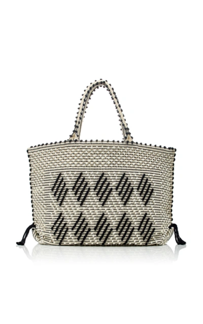 Shop Antonello Large Capriccioli Rombi Woven Tote Bag In Black/white