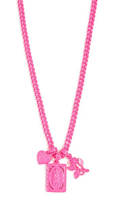 Shop Luv Aj The Rainbow Triple Charm Necklace In Neon Pink