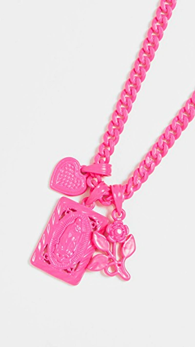 Shop Luv Aj The Rainbow Triple Charm Necklace In Neon Pink