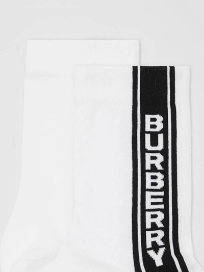 Shop Burberry Logo Stripe Intarsia Cotton Blend Socks In White