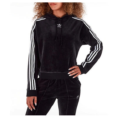 Adidas Originals Adidas Women's Originals 3-stripes Cropped Velvet Hoodie  In Black | ModeSens