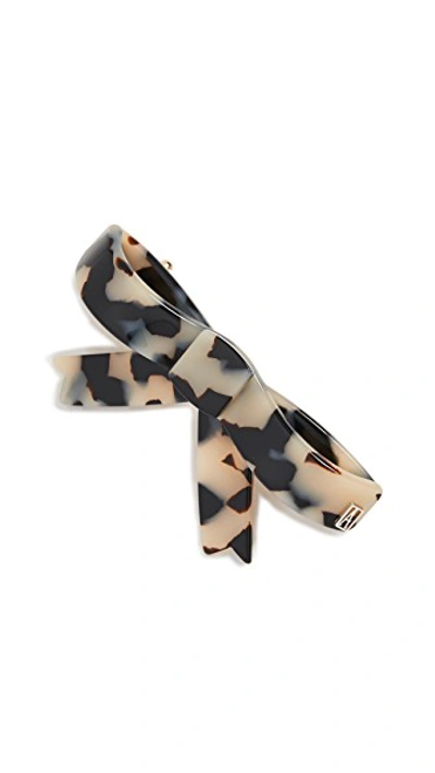 Shop Alexandre De Paris Bow Barrette In Black/white Tortoise