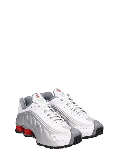 Shop Nike White And Silver Leather Shox R4 Snaekers