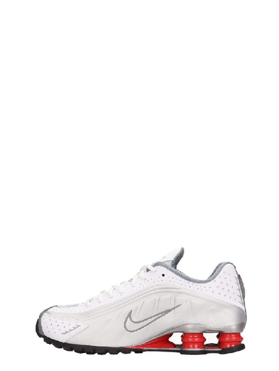 Shop Nike White And Silver Leather Shox R4 Snaekers