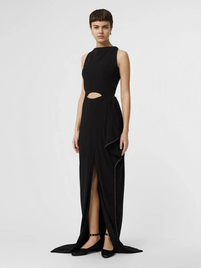Shop Burberry Crystal Detail Cut-out Stretch Jersey Gown In Black
