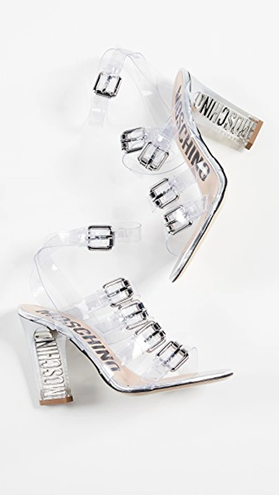 Shop Moschino Lucite Heeled Sandals In Transparente
