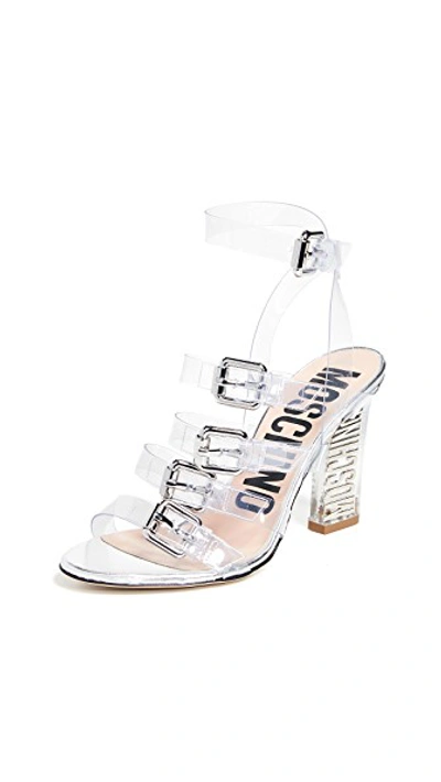Shop Moschino Lucite Heeled Sandals In Transparente