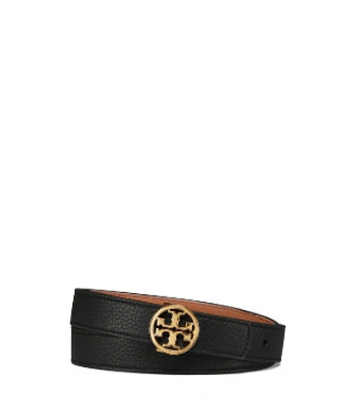 Shop Tory Burch 1" Reversible Logo Belt In Black/new Cuoio/gold