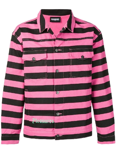 Shop Pleasures Striped Overshirt Jacket In Pink