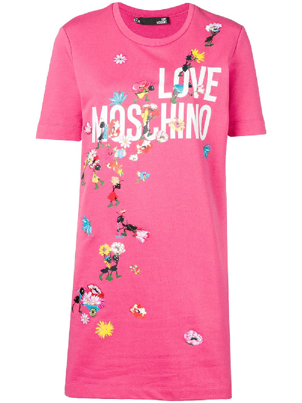 Love Moschino Ant Logo Print T Shirt Dress Pink Modesens