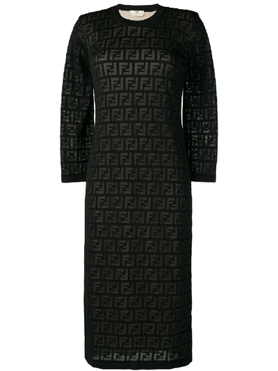 Shop Fendi Ff Motif Knitted Dress - Black