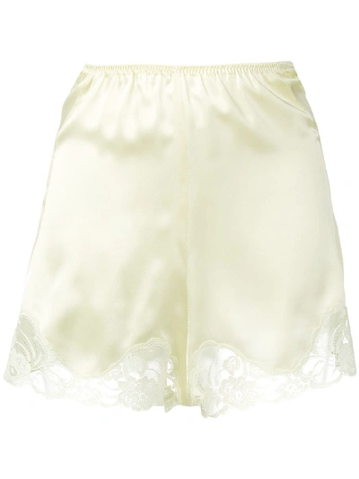Shop Stella Mccartney Lace Trim Satin Shorts - Yellow