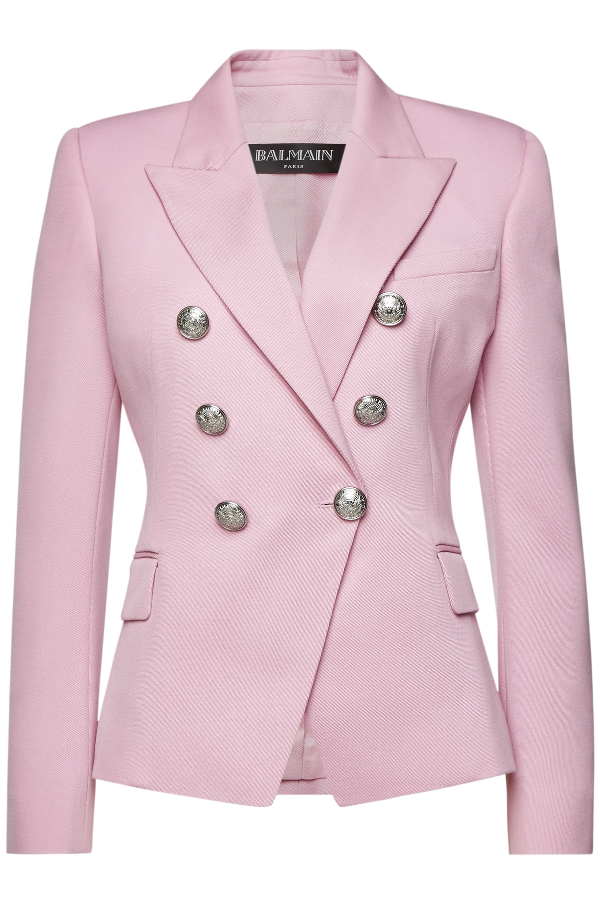 Balmain Wool Blazer With Embossed Buttons In Pink | ModeSens