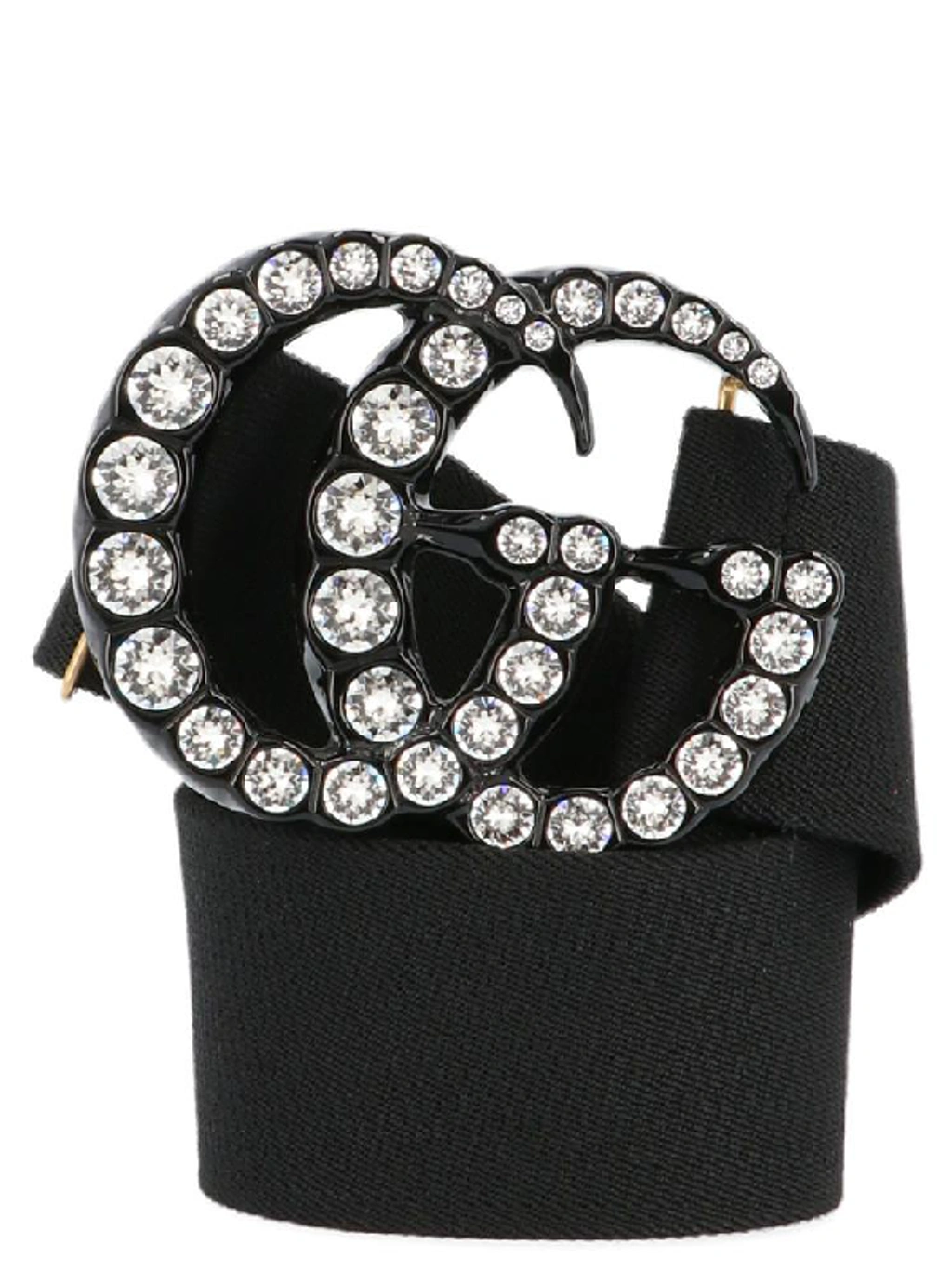 Elastic belt with crystal double g buckle sale